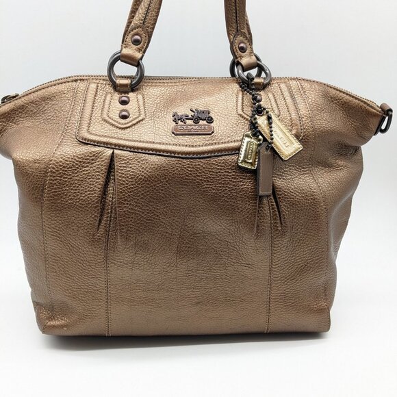 COACH  pebbled genuine leather metallic satchel shoulder bag purse - Copper - Picture 2 of 16